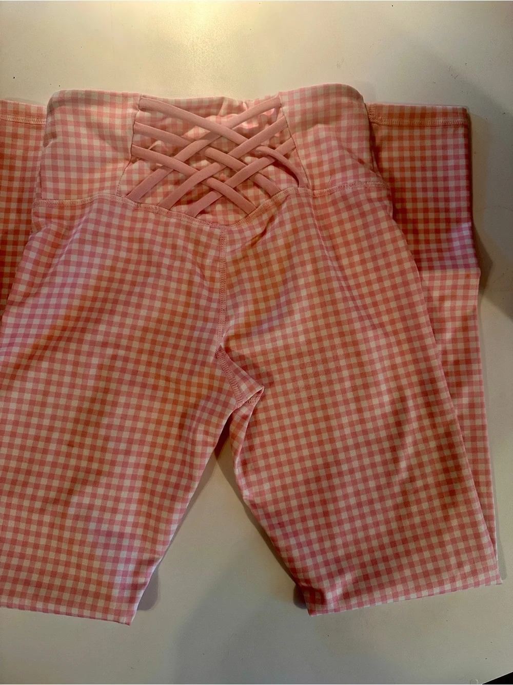 Pink Gingham Strappy Bralette/Leggings Set